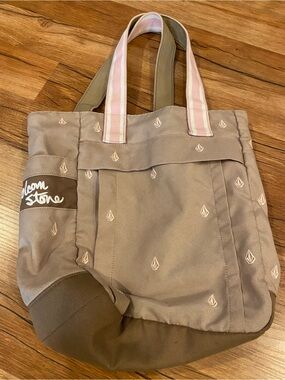 Volcom Stone Tote Bag Women's Y2K 90s Purse Pink Tan Canvas Shoulder Bag